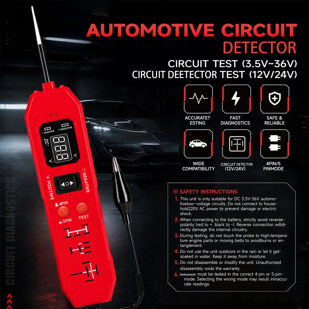 DW833 2-in-1 Automotive Relay & Circuit Tester 12V/24V Automotive Relay Tester Nixie