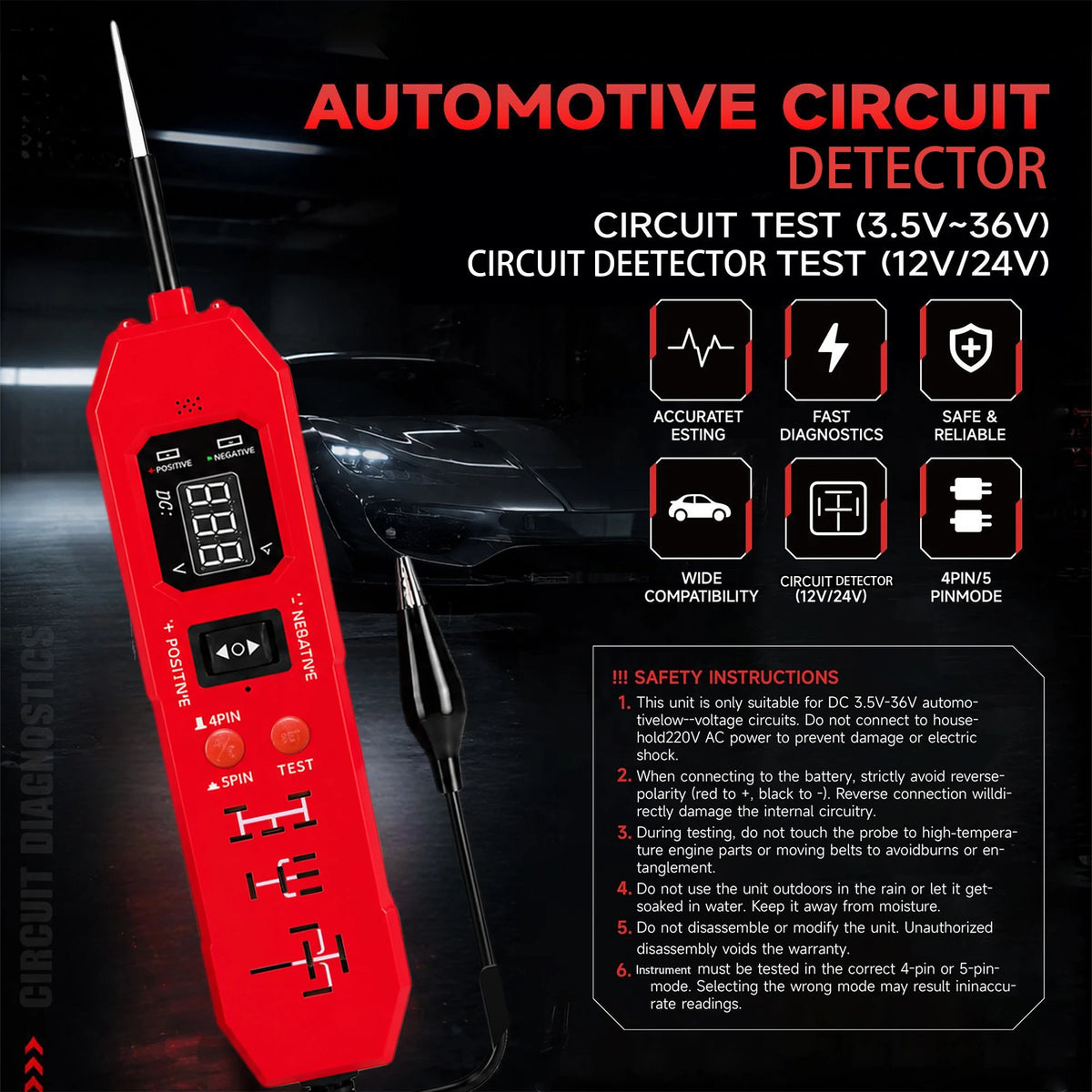 DW833 2-in-1 Automotive Relay & Circuit Tester 12V/24V Automotive Relay Tester Nixie