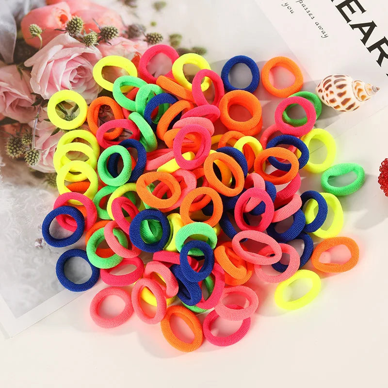 100pcs Mini Elastic Hair Ties Multicolor – Gentle & Secure Hold Elastic Hair Ties Nixie Fluorescent color