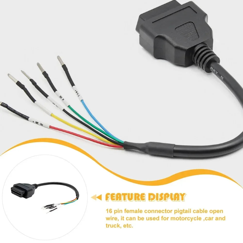 16-Pin OBD2 Female Pigtail Cable K+CAN Adapter – Car Truck Motorcycle OBD2 Diagnostic Cable Nixie