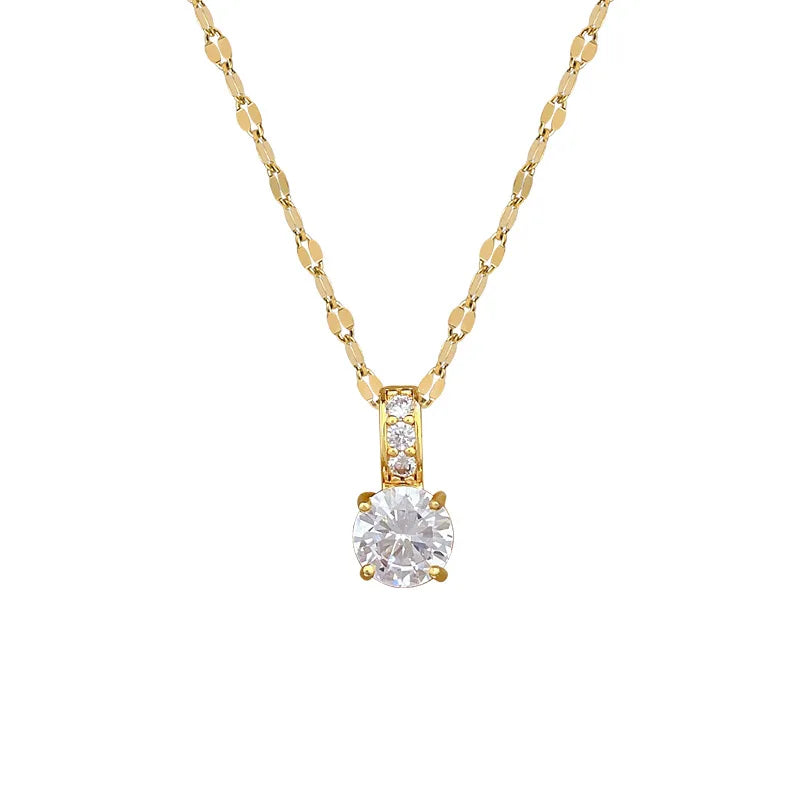 Geometric Zircon Pendant Necklace Gold Stainless Steel Chain Pendant Necklace Nixie