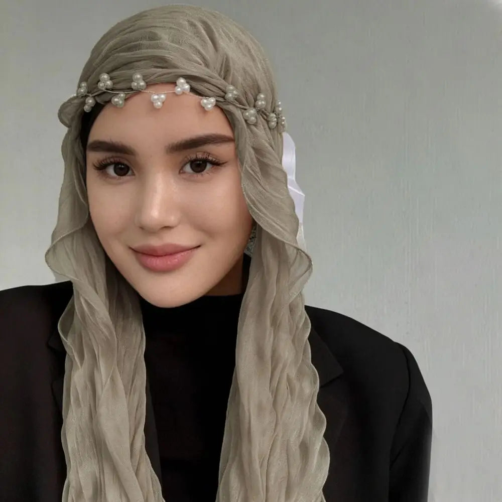 Solid Color Chiffon Scarf Ruffled Shawl & Head Wrap
