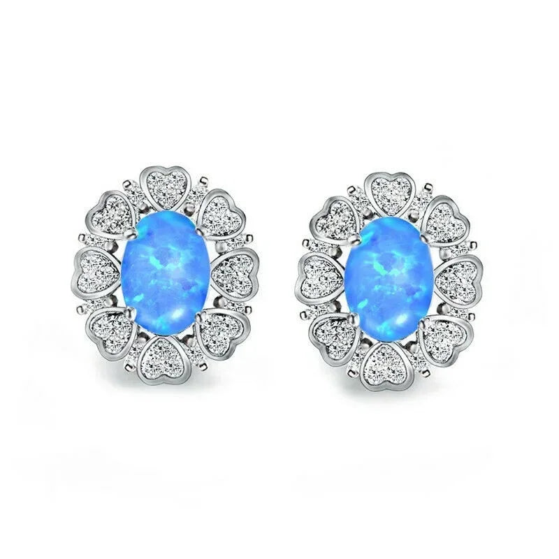 Vintage Blue White Glass Opal Stud Earrings – Nickel Free Stud Earrings Nixie