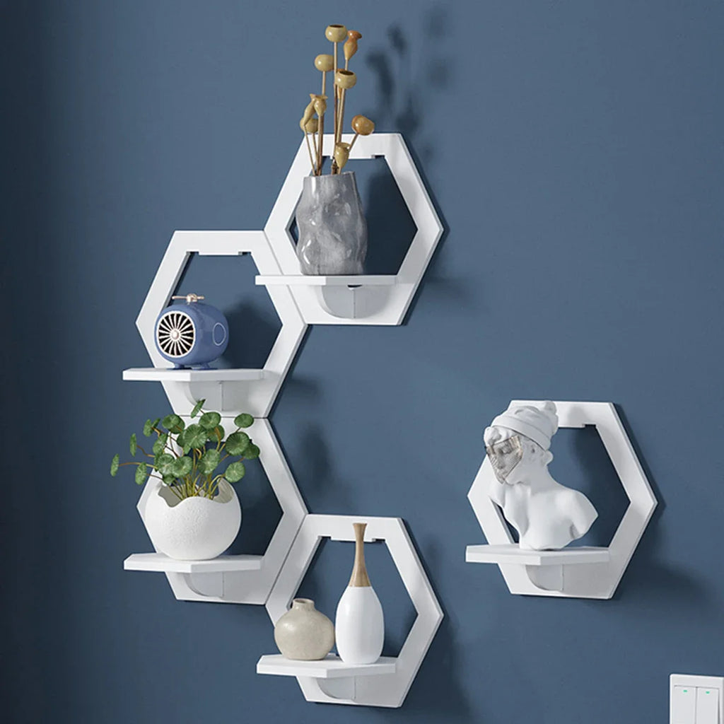3-Pack Hexagon Wall Shelves Punch-Free Mounted Display Stand Wall Display Shelf Nixie