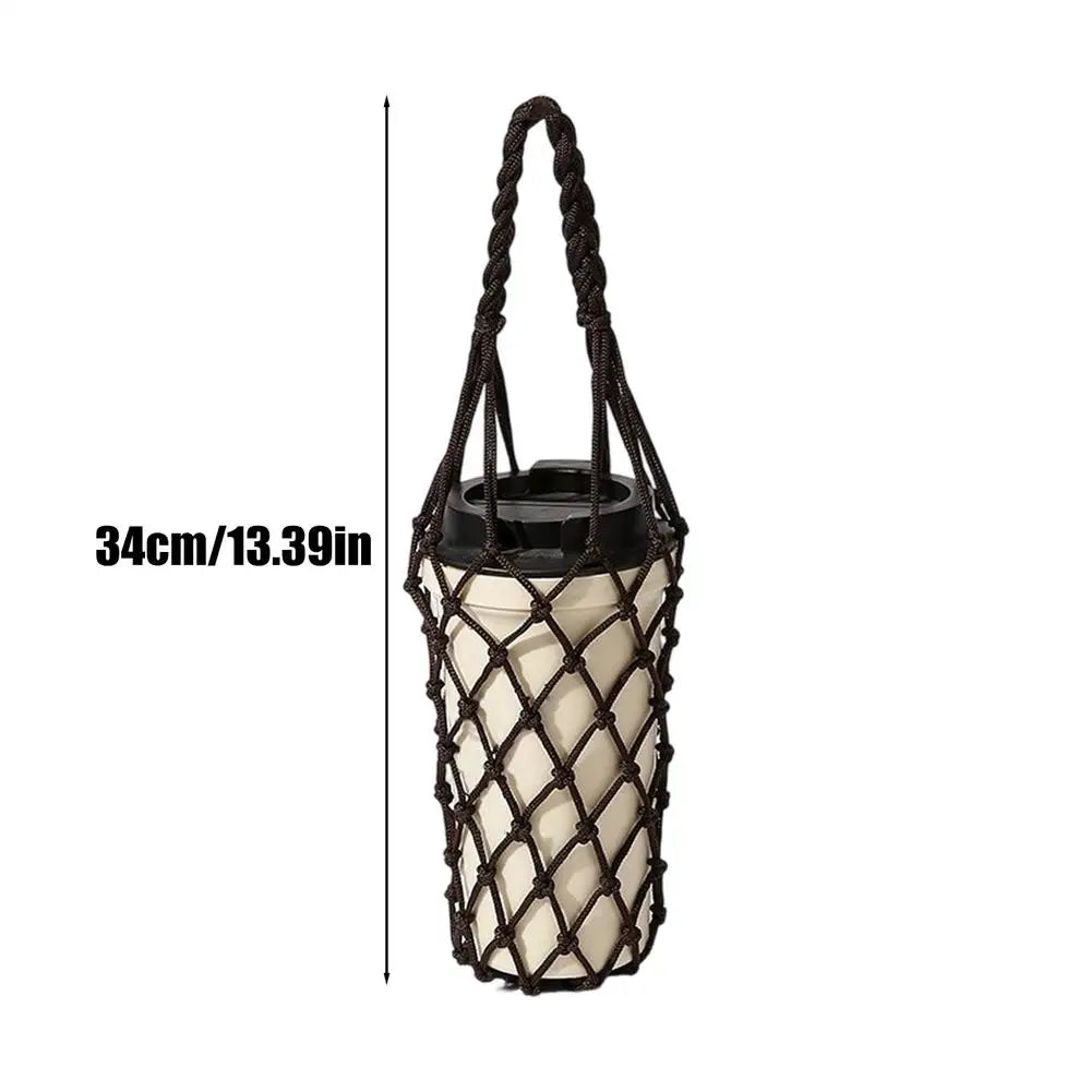Crochet Mesh Water Bottle Bag Carrier Sleeve | Sports Travel Water Bottle Carrier Nixie White