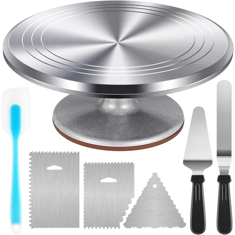 Aluminium Revolving Cake Turntable Stand & Decorating Set