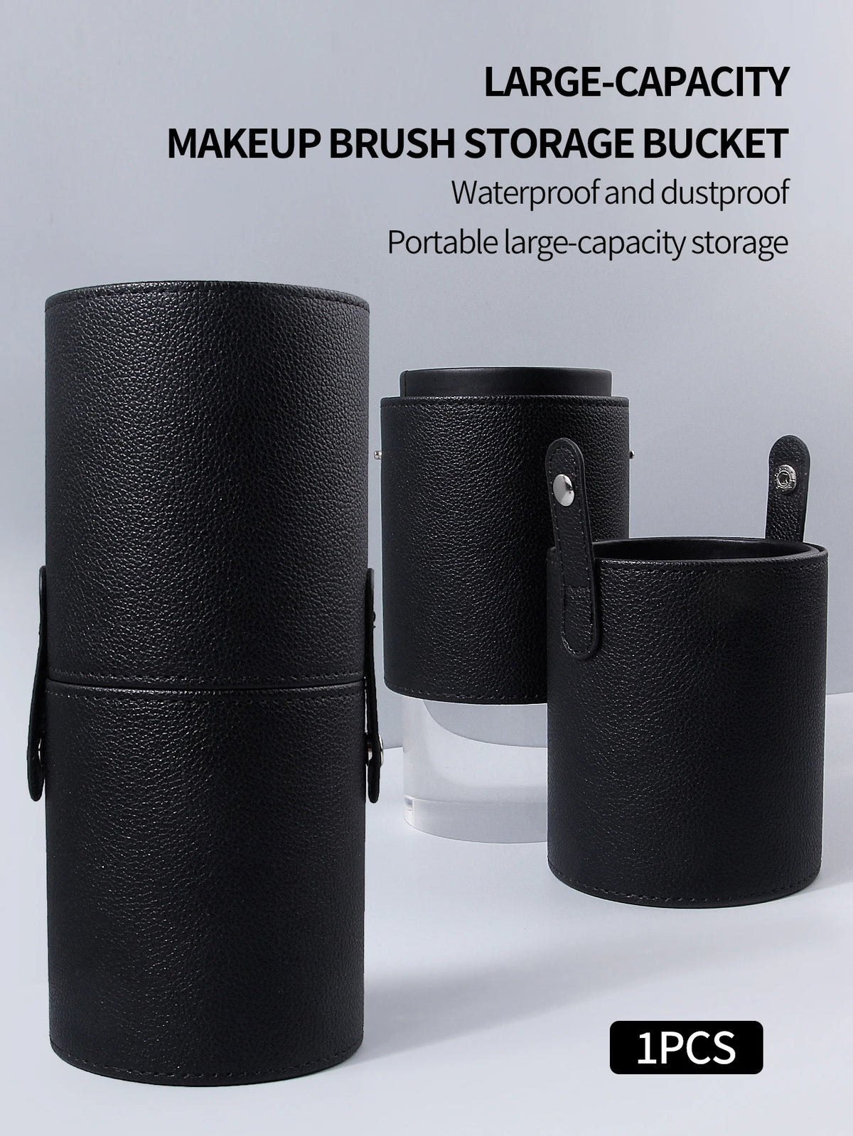 Litchi Leather Makeup Brush Holder – Large Cylinder Storage Makeup Brush Holder Nixie