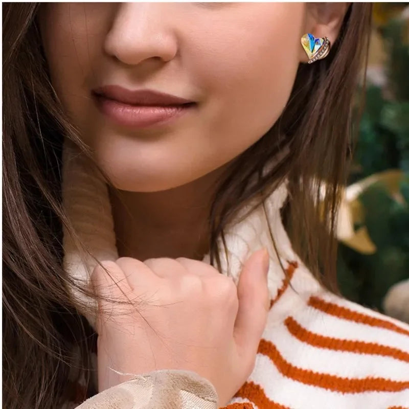 Heart Stud Earrings 925 Silver Plated Rose Gold Crystal Gift Crystal Stud Earrings Nixie