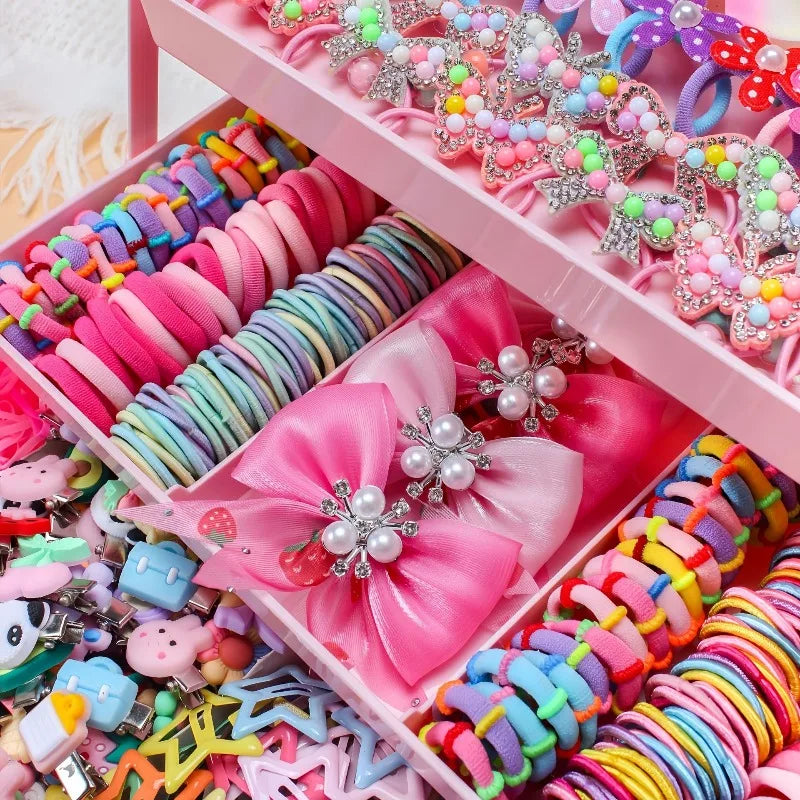 546-Pc Girls Hair Accessories Set – Bow Clips & Elastic Bands Girls Hair Accessories Nixie