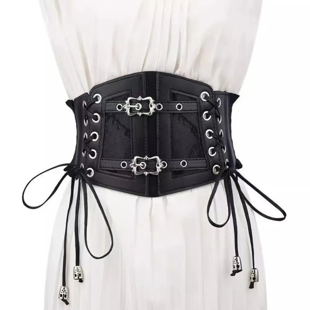 Gothic Corset Waist Belt – Wide Elastic Lace Cummerbund Women Corset Waist Belt Nixie