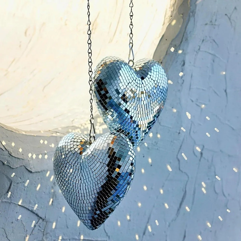 Heart-Shaped Glass Disco Ball Keychain & Party Decoration Party Decoration Nixie