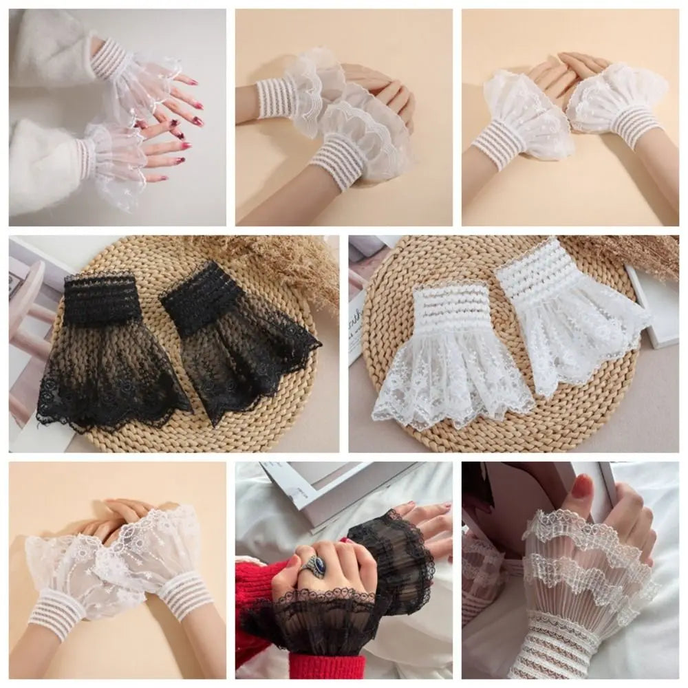 Victorian Lace Ruffled Detachable Wrist Cuffs | Fake Sleeves Detachable Wrist Cuffs Nixie