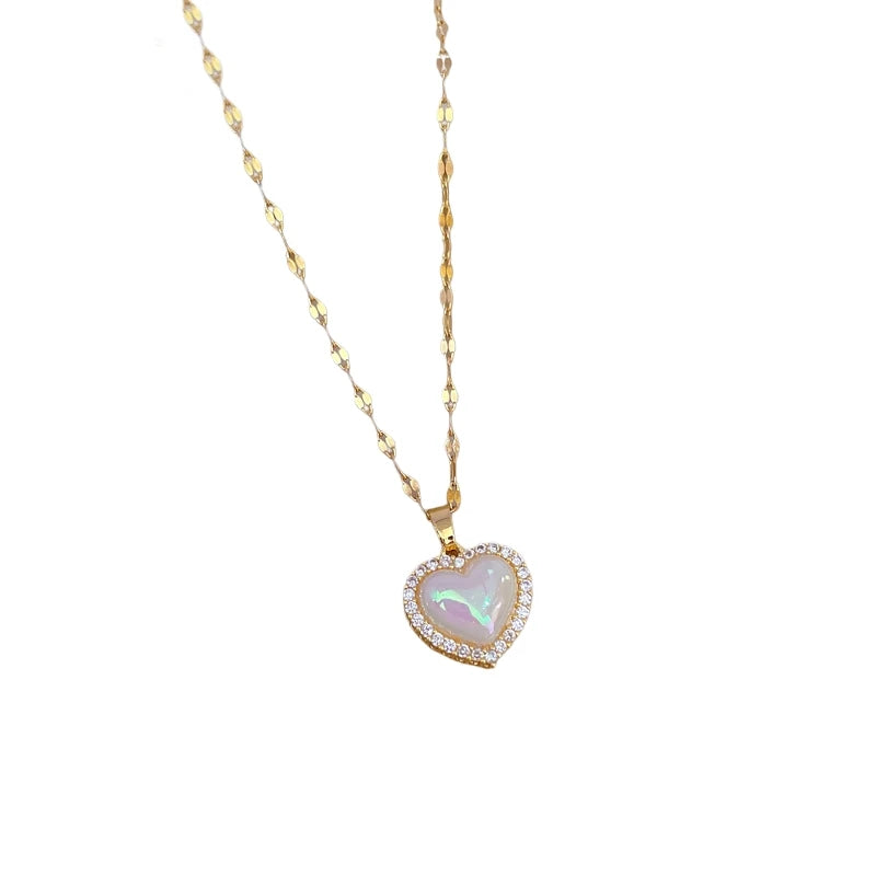 Heart Pendant Choker Necklace – Gold Stainless Steel & Zircon Pendant Choker Necklace Nixie