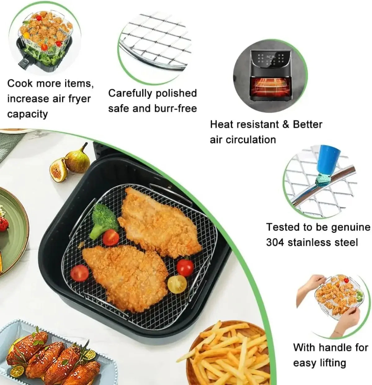 Air Fryer Basket Set – Nonstick Steel Grill Tray & Wire Rack