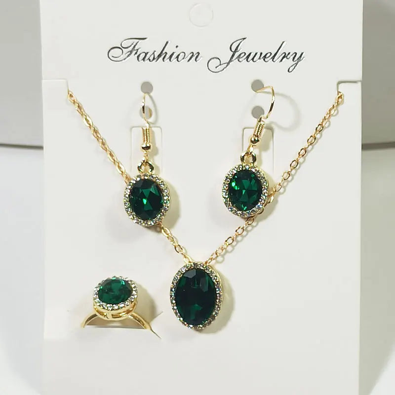 Crystal Oval Jewelry Set – Necklace, Earrings & Ring for Women Jewelry Set Nixie