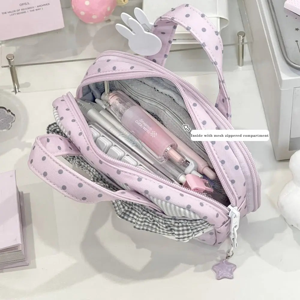 Pink Polka Dot Plaid Pencil Case – Large Capacity Itabag Pouch Pencil Case Nixie