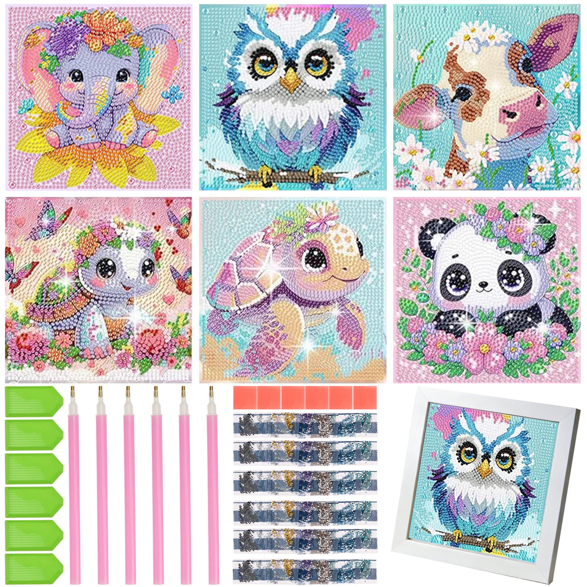 6-Pack Diamond Painting Kits for Kids – Cute Animal Gem Art Diamond Painting Kit Nixie