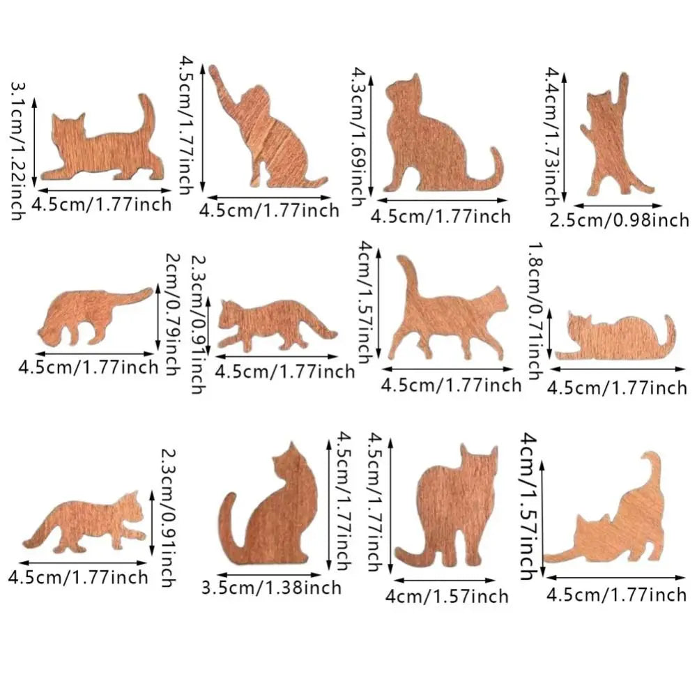 Wooden Stacking Cat Figurines – 12 Pcs Mini Desk Ornament Set