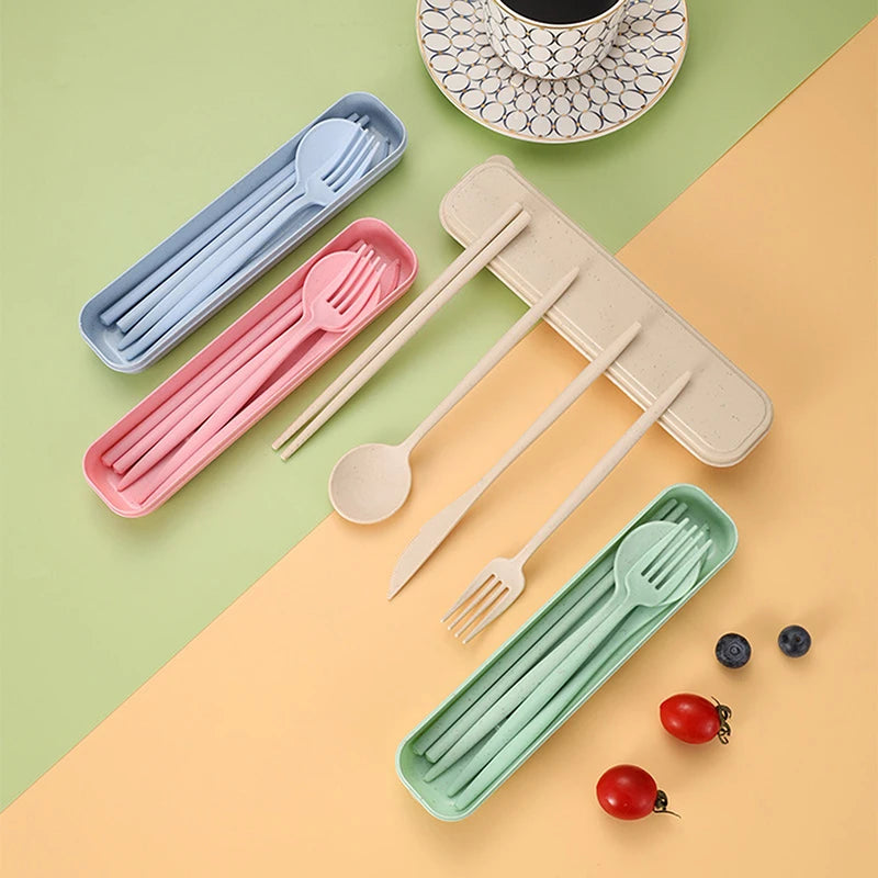 4-Piece Wheat Straw Reusable Cutlery Set with Case | Eco Utensils