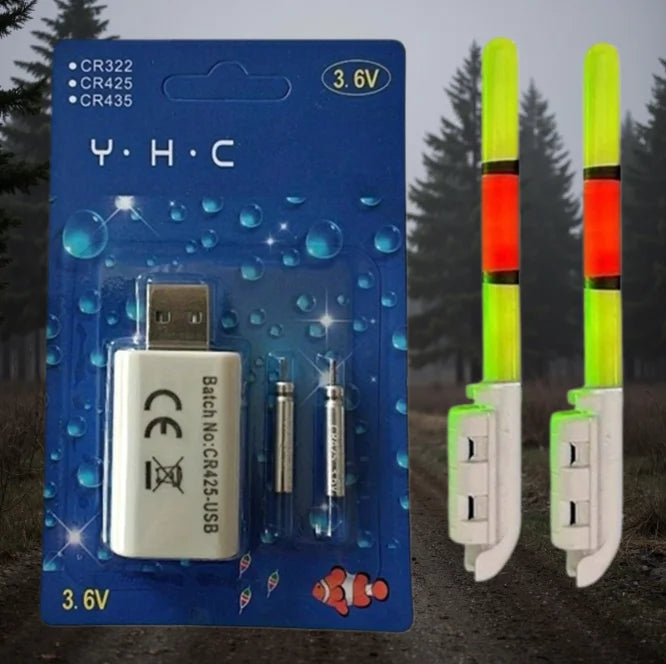 Night Fishing Float Set – 2 Bobbers + USB Charger & CR425 Batteries Night Fishing Float Set Nixie C - No Bell Float