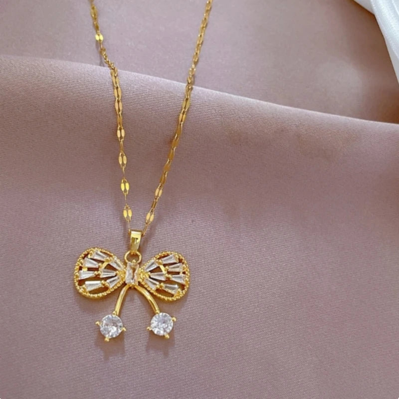 Butterfly Knot Pendant Necklace – Gold Stainless Steel Chain Pendant Necklace Nixie