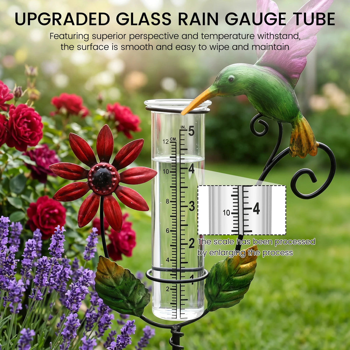 Hummingbird Decorative Rain Gauge – Freeze-Proof Glass Tube Decorative Rain Gauge Nixie