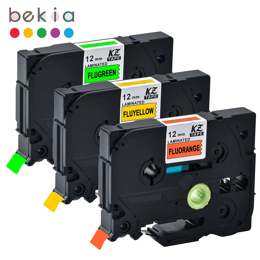 3-Pack Fluorescent Label Tapes Compatible Brother TZe P-Touch Label Printer Tape Nixie