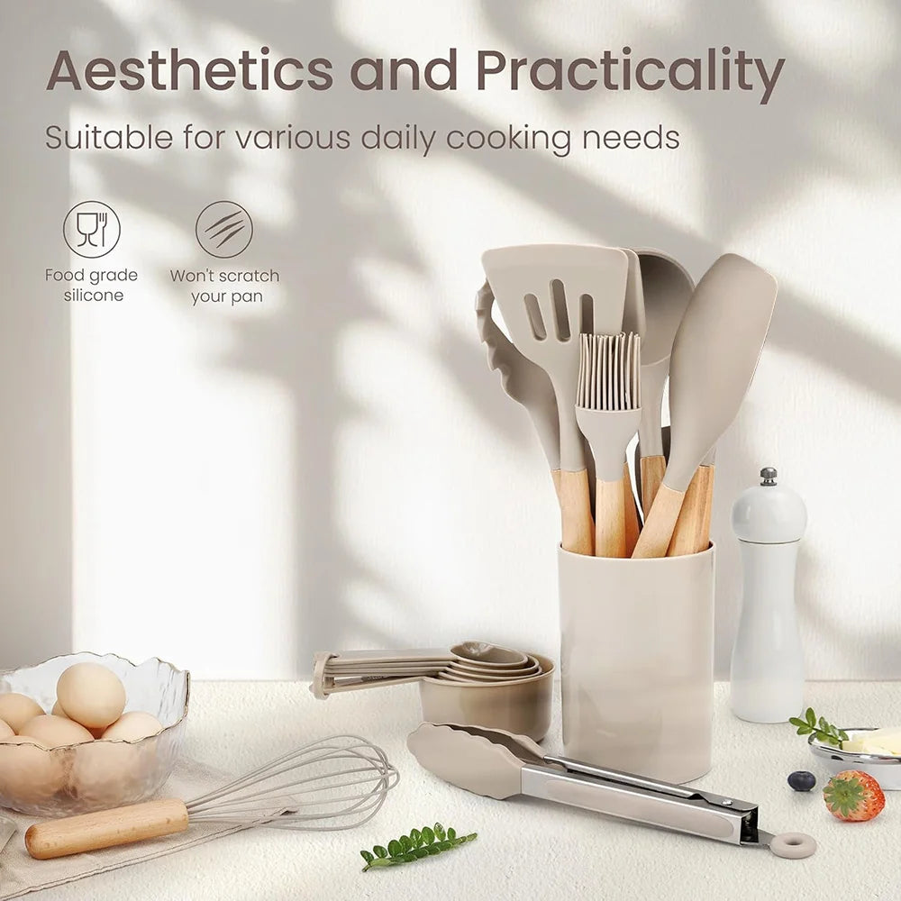 35-Piece Silicone Cooking Utensils Set with Wooden Handles Cooking Utensil Set Nixie