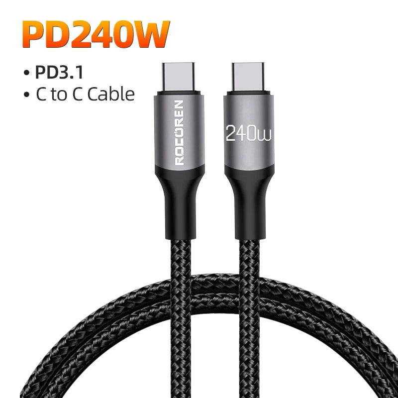 Rocoren 240W USB-C Cable PD 3.1 Fast Charging 5A 2M/3M USB-C Charging Cable Nixie 240W PD3.1 Cable 3m