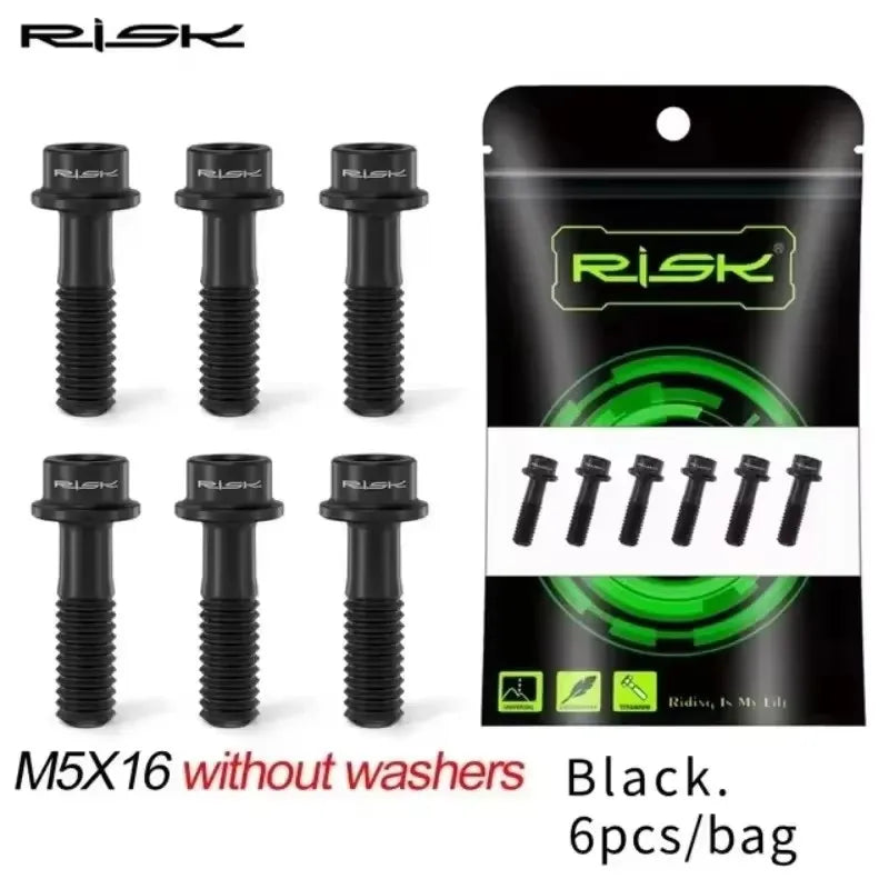 RISK Titanium Stem Bolts 6PCS M5x16/18mm Colorful MTB Bike Screws Titanium Stem Bolts Nixie M5-16mm Black