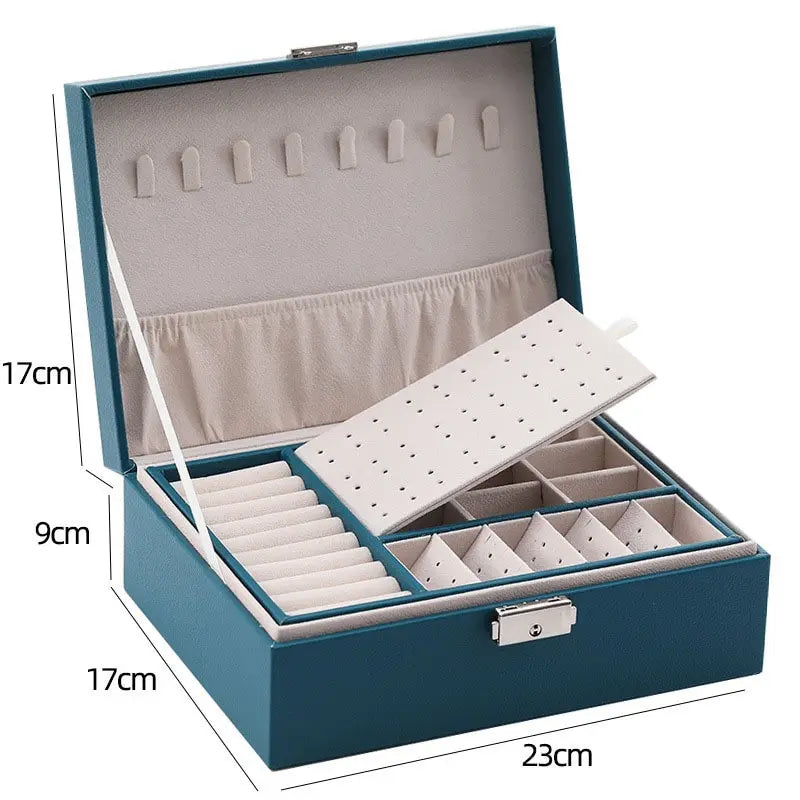 Double Layer PU Leather Jewelry Box – Travel Organizer Case Jewelry Storage Box Nixie Large Green