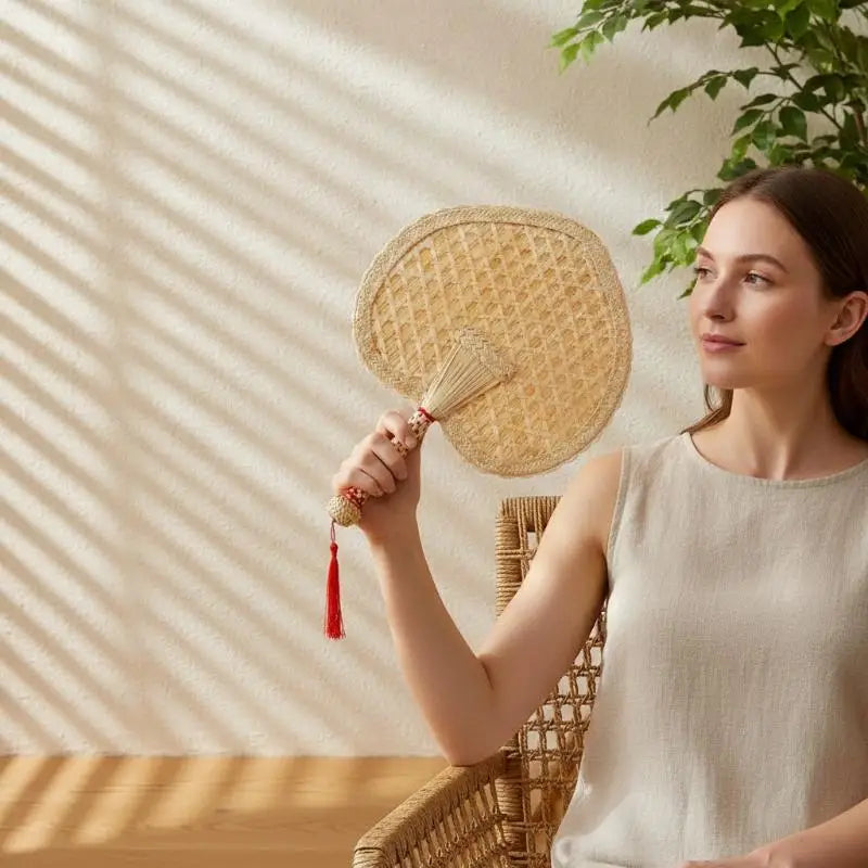 Hand-Woven Wheat Straw Fan – Natural Handheld Cooling Fan Handheld Straw Fan Nixie