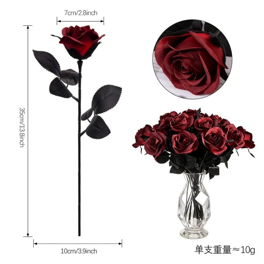 Black & White Artificial Roses Long Stem Fake Flowers Décor