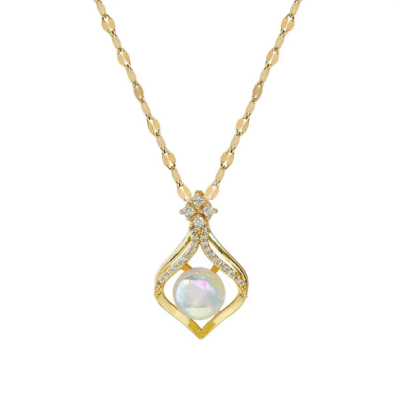 Zirconia Waterdrop Mermaid Pendant Necklace | Gold Steel Pendant Necklace Nixie
