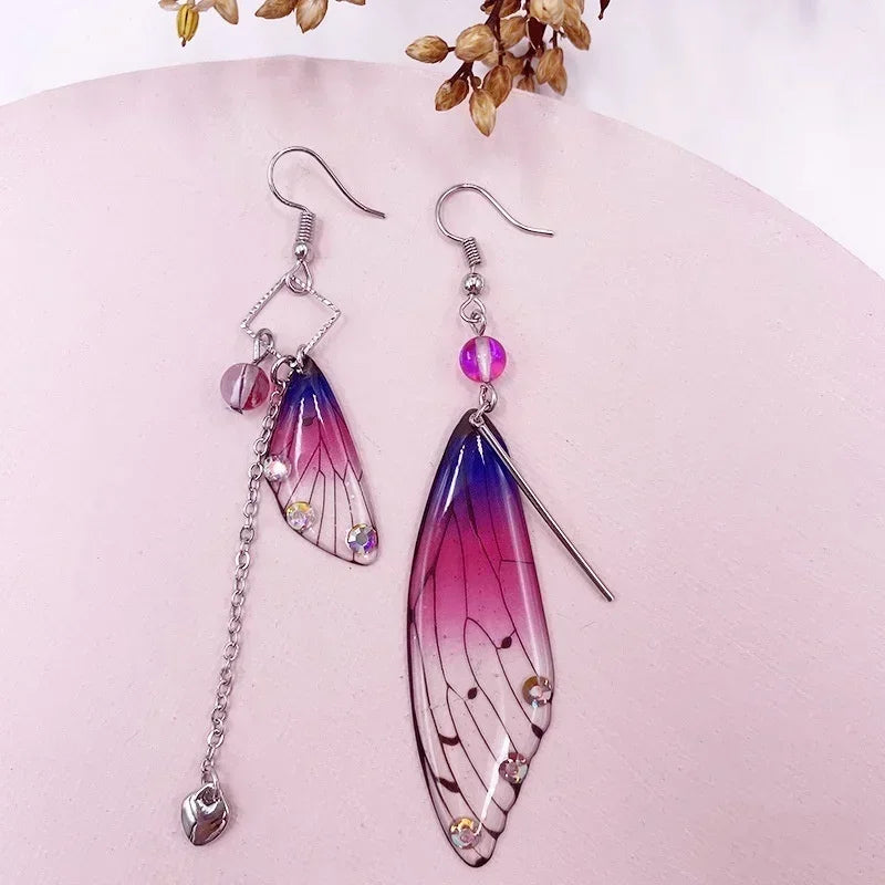 3 Pairs Fairy Butterfly Gradient Asymmetric Drop Earrings Set Drop Earrings Set Nixie