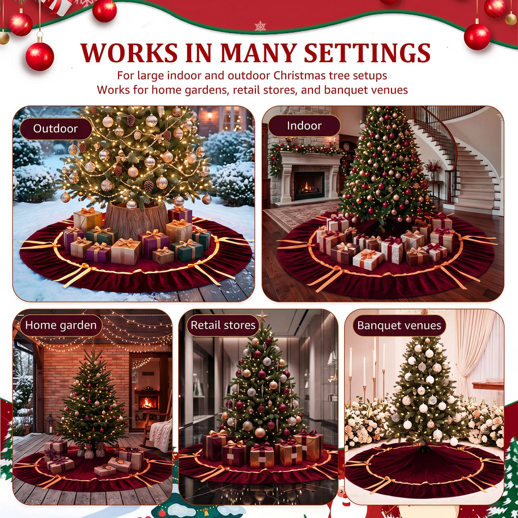 Large 84" Ruffled Velvet Christmas Tree Skirt – Indoor & Outdoor Christmas Tree Skirt Nixie