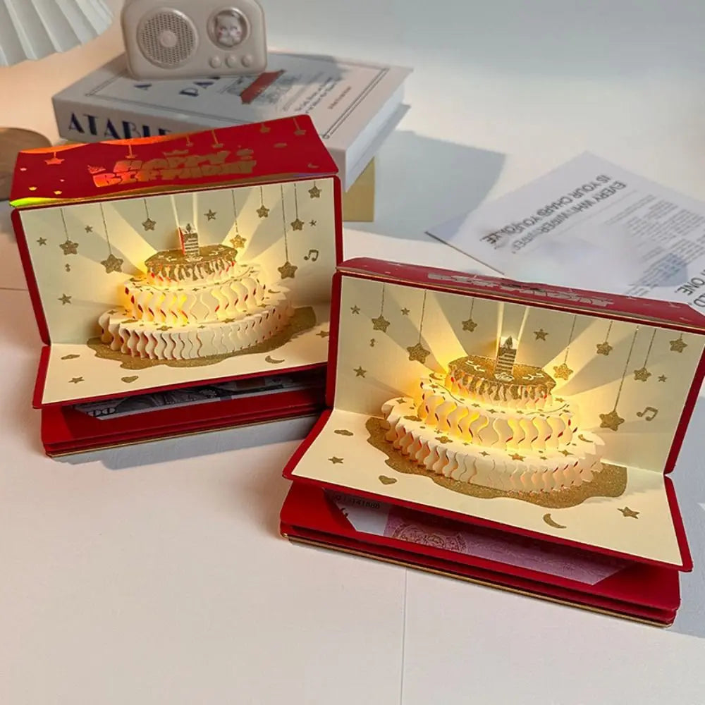 3D Pop-Up Birthday Card with LED Light & 6 Money Gift Slots Pop-Up Greeting Card Nixie