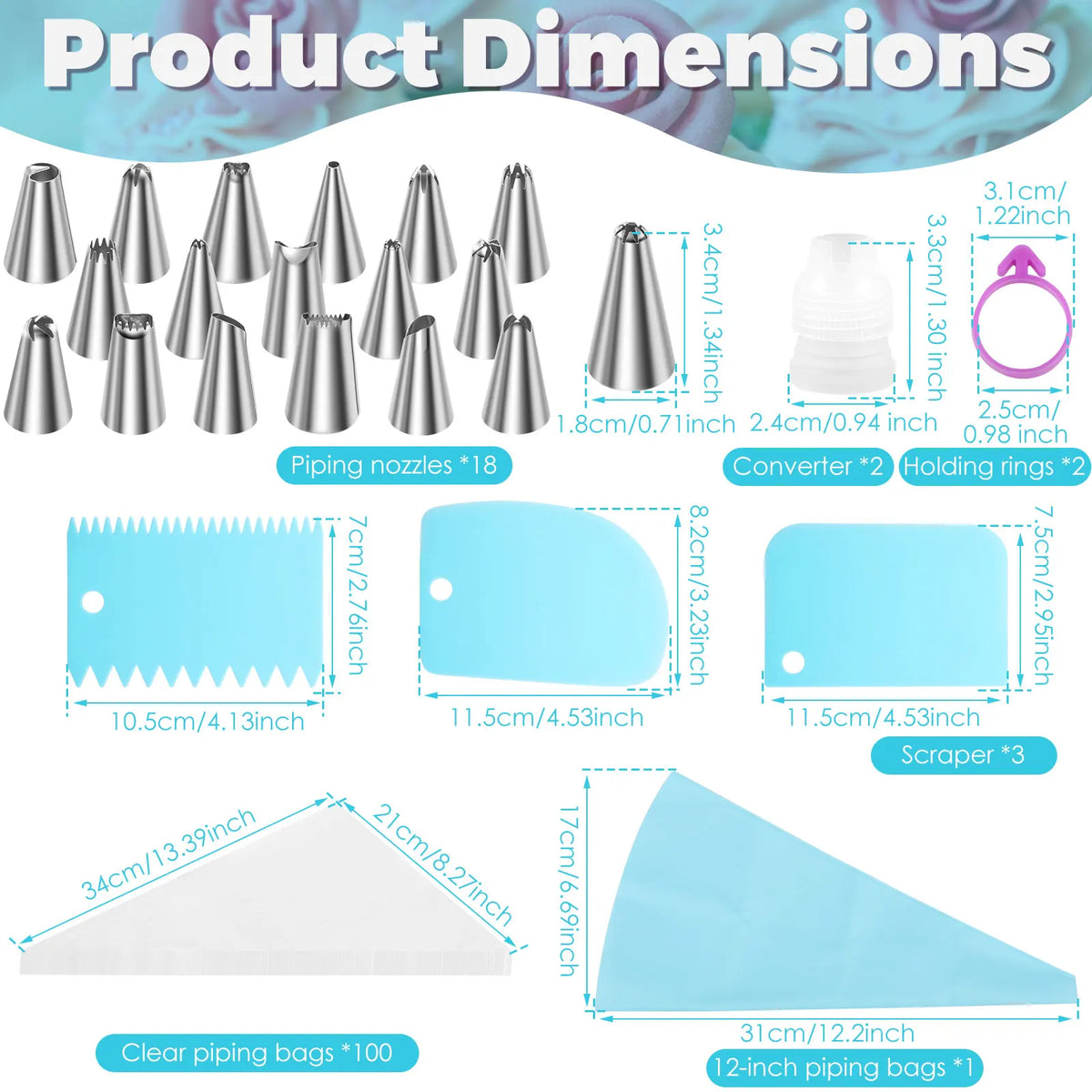 21-Piece Piping Bags & Tips Set – Cake Decorating Kit Cake Decorating Kit Nixie Style 3