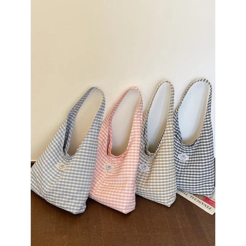 Korean Plaid Canvas Shoulder Bag – Women's Casual Hobo Tote Canvas Shoulder Bag Nixie