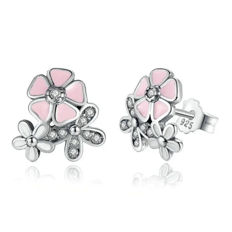 Floral Daisy Stud Earrings – Pink Crystal Rhinestone Zinc Alloy Stud Earrings Nixie