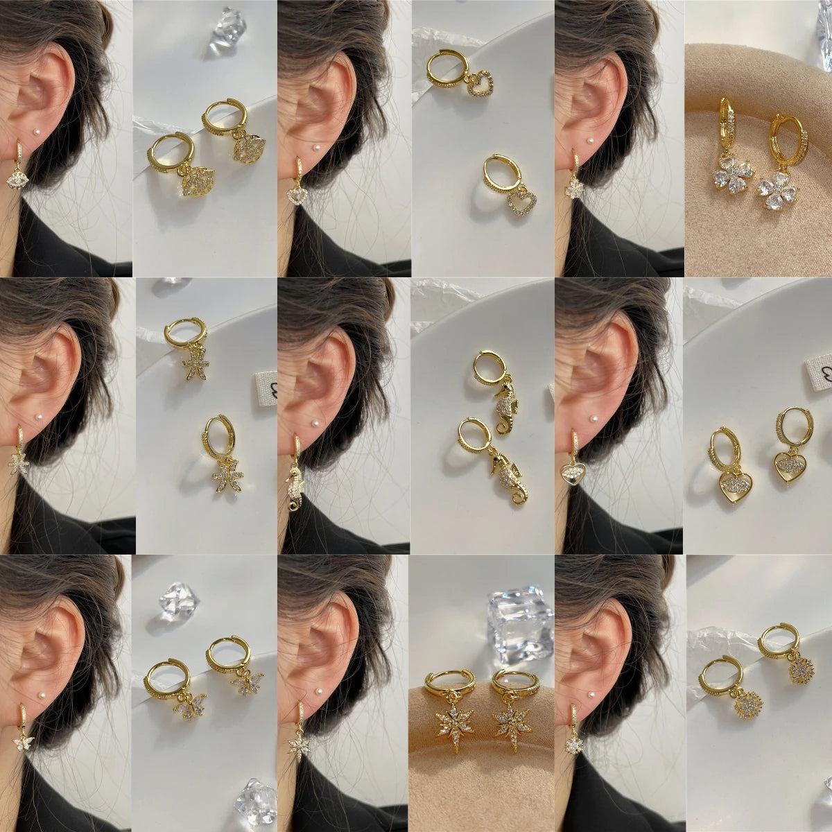 Sparkling Zircon Drop Hoop Earrings – 14K Gold Plated Women Drop Hoop Earrings Nixie