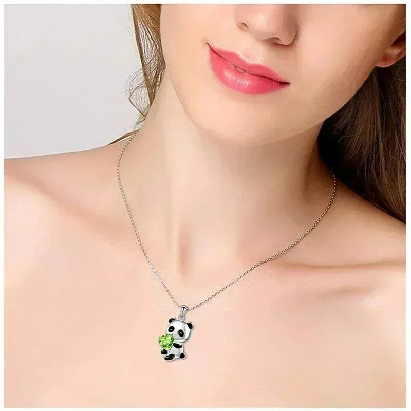 Panda Bear Zircon Heart Pendant Necklace Set – Women & Girls