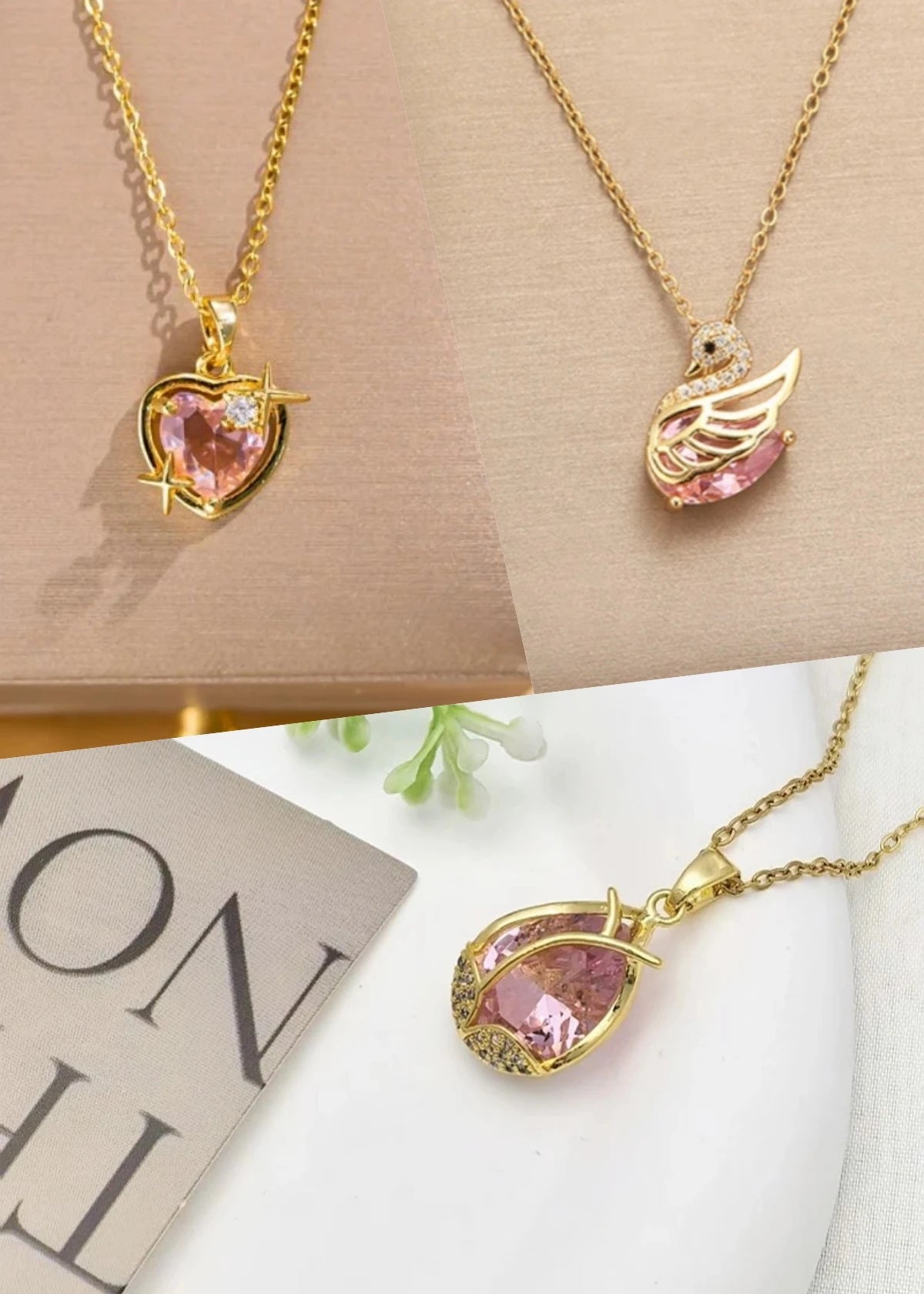 Heart Shaped Pink Pendant Necklace – Gold Choker for Women Pendant Necklace Nixie