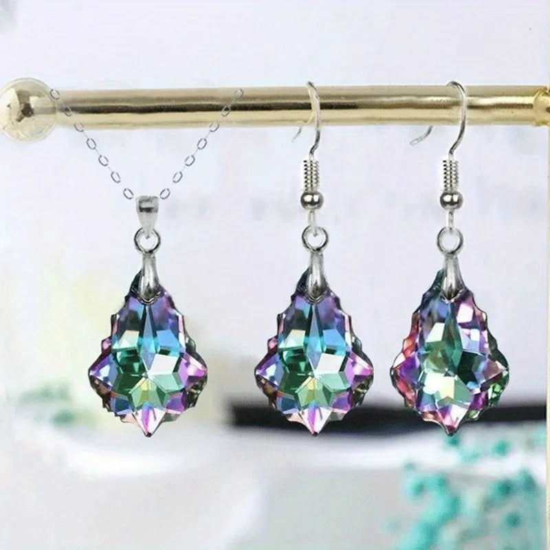 3-Piece Colorful Zircon Necklace & Drop Earrings Jewelry Set