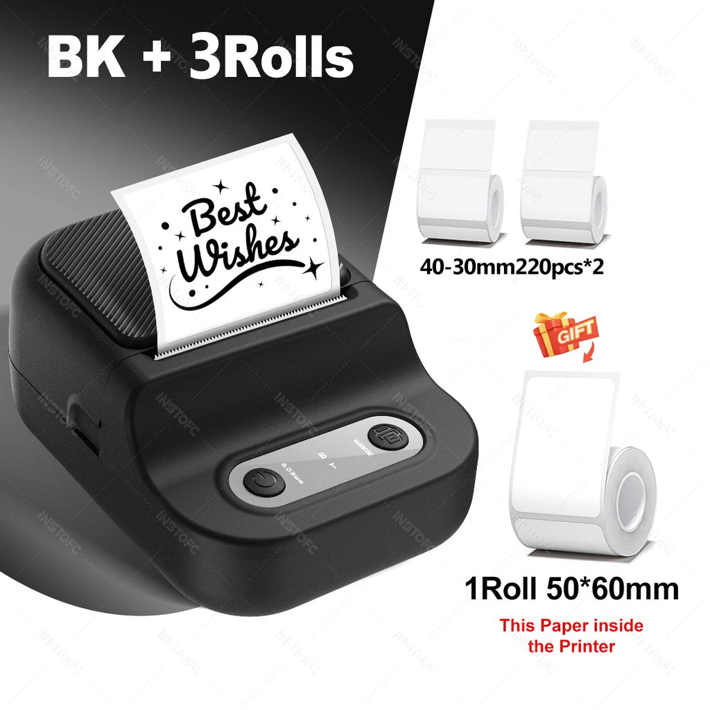 INSTOFC Mini Bluetooth Thermal Label Printer – Inkless 203DPI