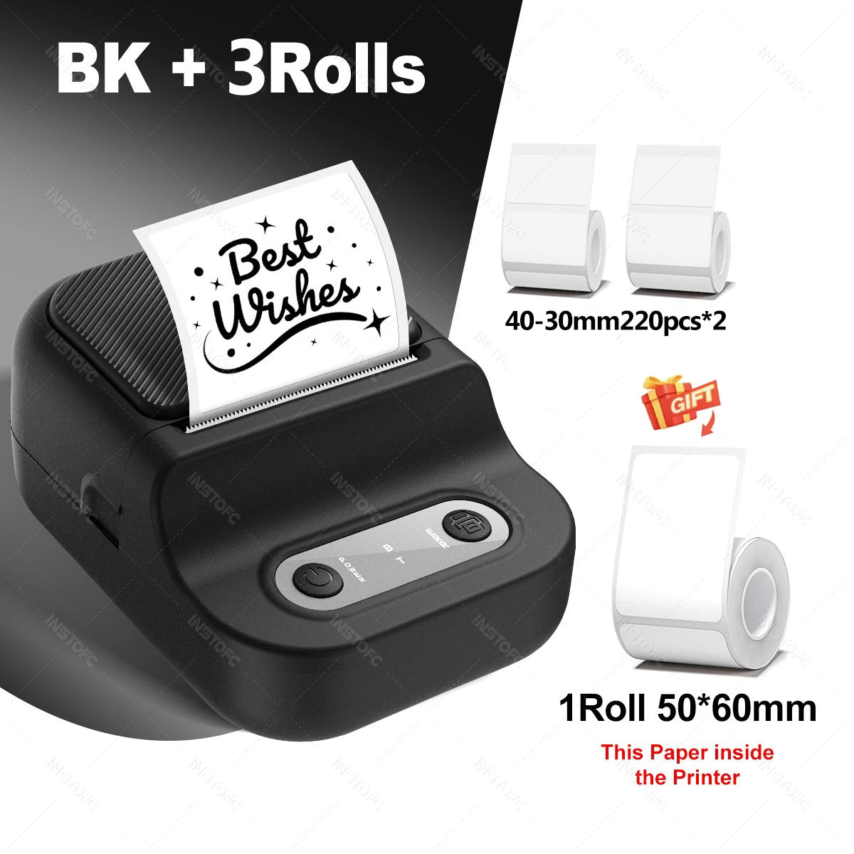 INSTOFC Mini Bluetooth Thermal Label Printer – Inkless 203DPI