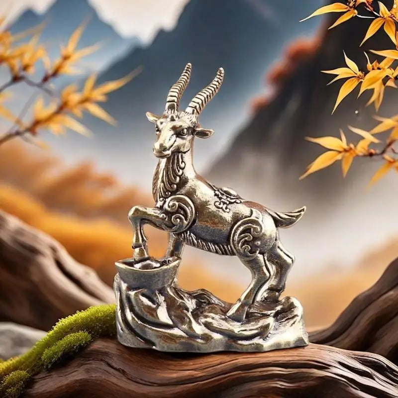 Feng Shui Zodiac Goat Statue with Lucky Coins – Desk Décor Decorative Figurine Nixie