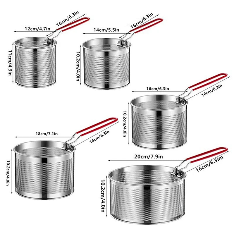 Stainless Steel Fry Basket Mesh Strainer Colander – 5 Sizes Fry Basket Strainer Nixie