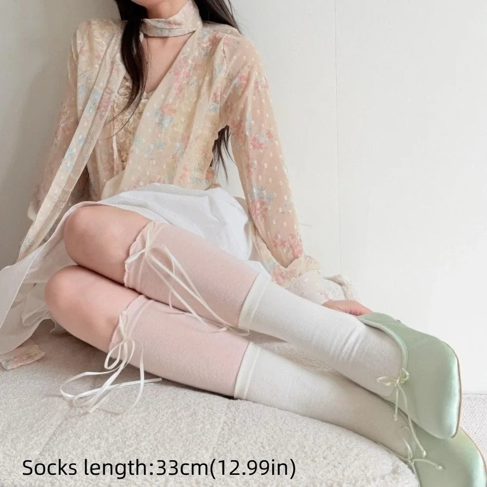 Korean Ballet Bow Thigh High Socks – Colorful Over-Knee Style