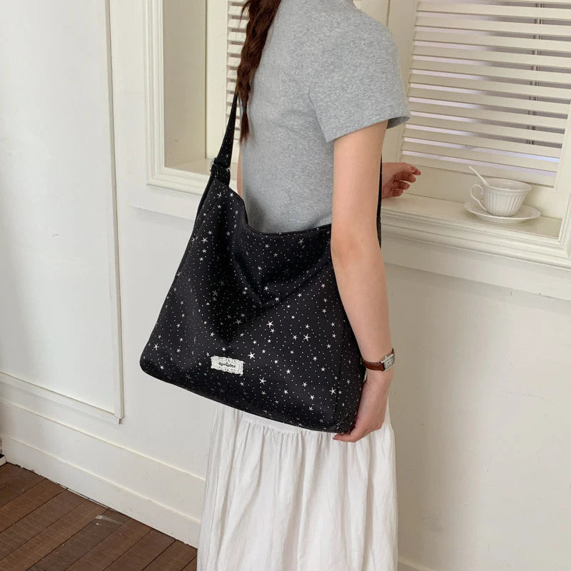 Korean Minimalist Star Canvas Tote Bag – Large Shoulder Bag Canvas Tote Bag Nixie